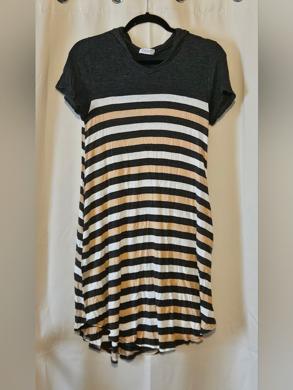 Exist Black, White & Tan Striped Mini Dress
